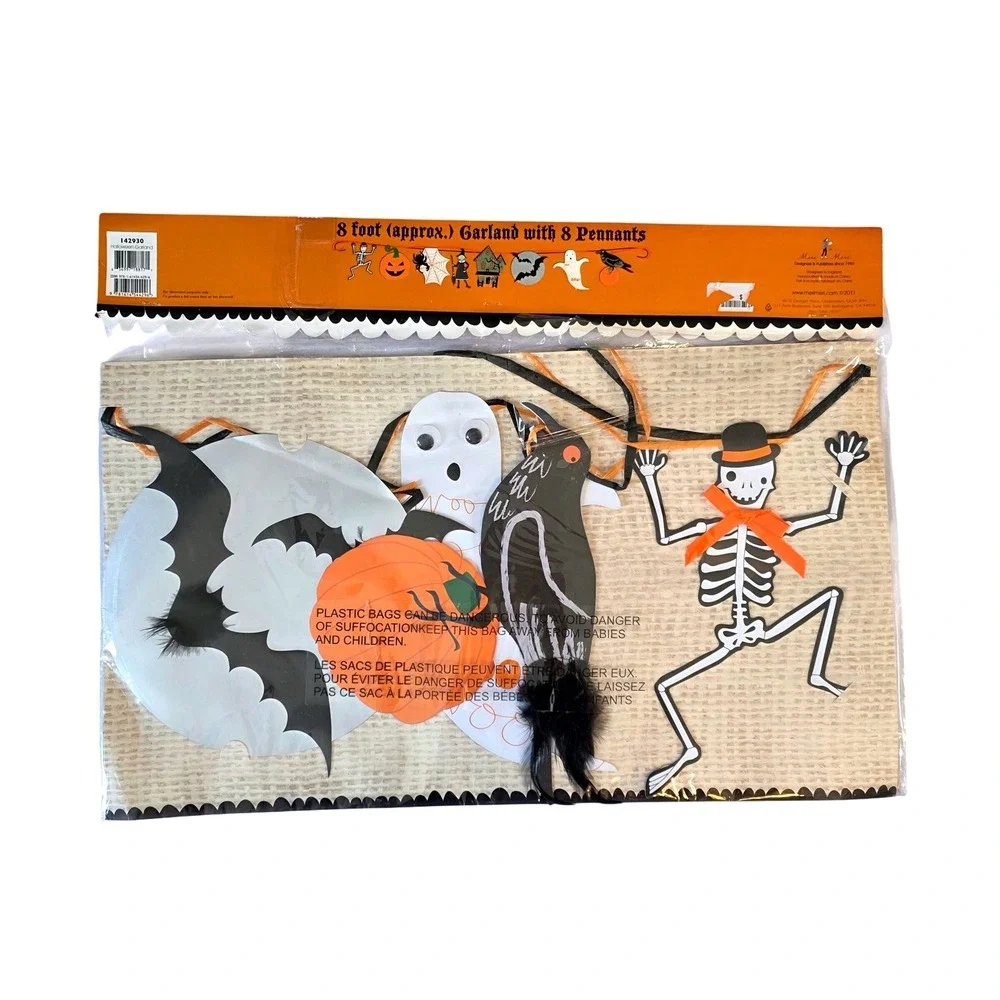 Meri Meri Halloween Garland 8ft Pennant Witch Ghost Skeleton New Kitsch 8 Diecut